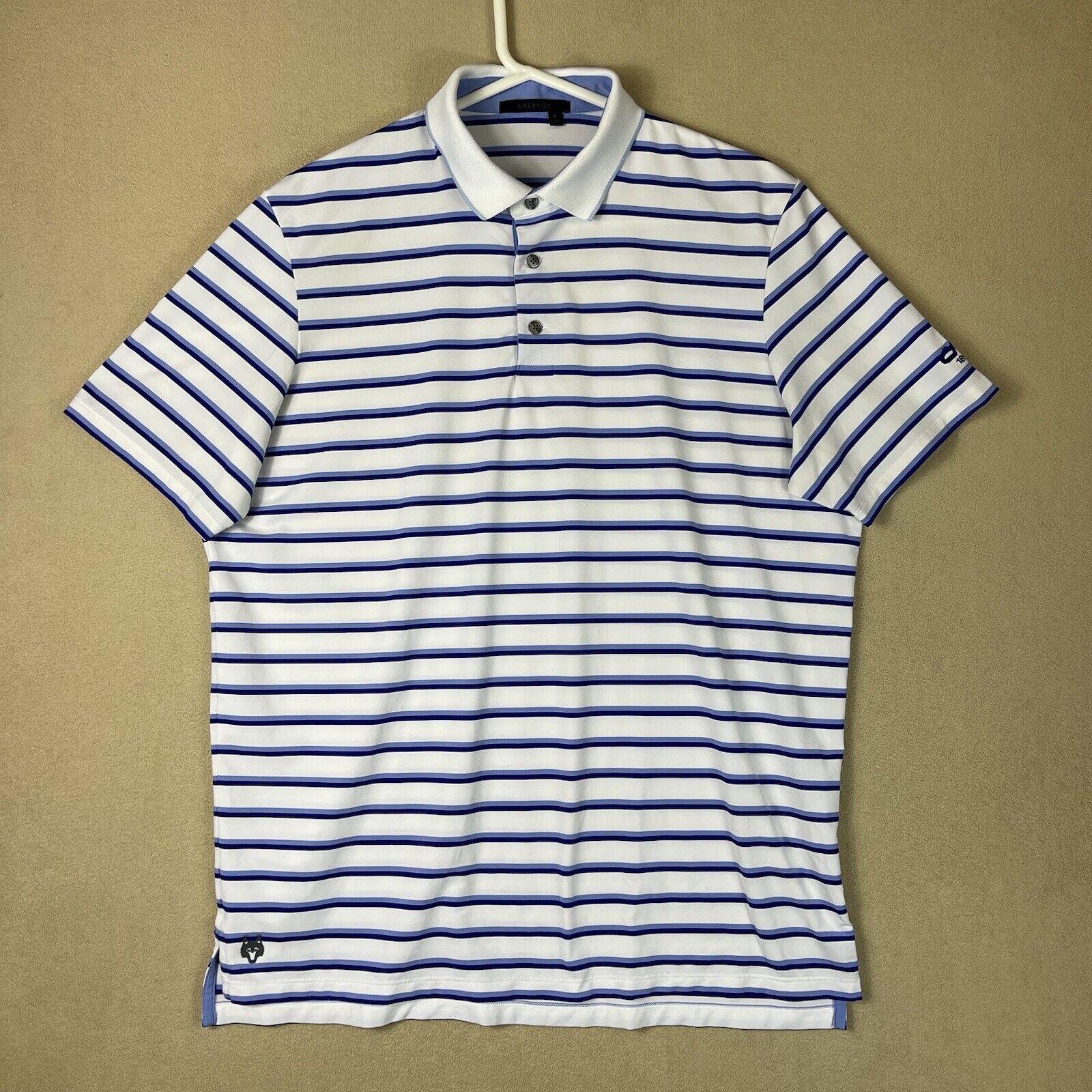 Greyson Polo Shirt Mens Large White Blue Striped Golf Rugby Preppy Adult